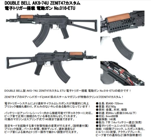 DOUBLE BELL AKS-74U ZENIT47カスタム電子トリガー搭載 電動ガン No.016-ETU [ミリタリーショップTANK]